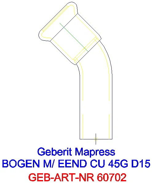 GE Mapress Kupfer Bogen 45Gr mit Einschubende d15_60702_A