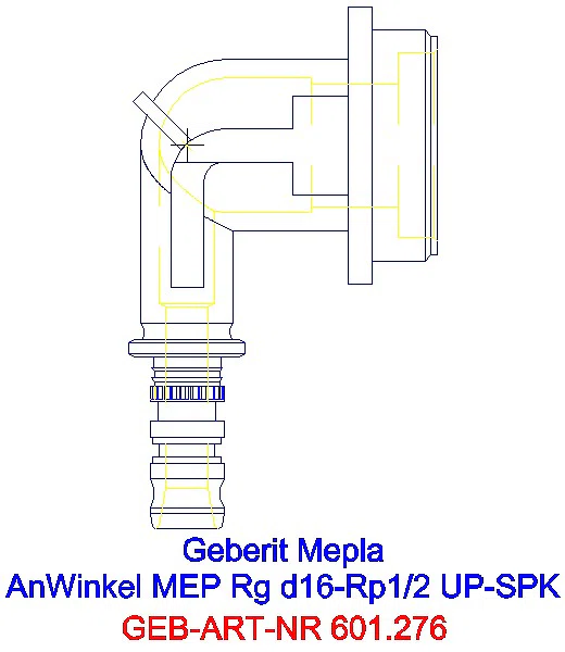 GE Mepla Anschlusswinkel 90Gr für UP-SPK Rg d16-Rp1/2_601.276.00.5_L