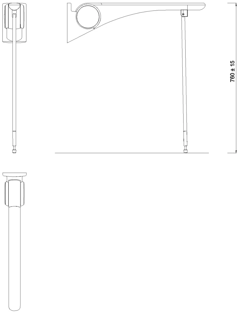 HEWI SK-Griff Basic,700, m.Bodenstütze Montagehöhe h=760mm anthr hgl-wem