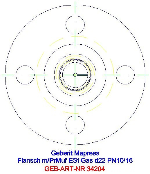 GE Mapress Edelstahl Flansch PN 10/16 mit Pressmuffe (Gas), d22_34204_L