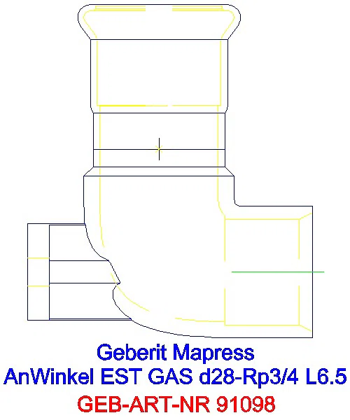 GE Mapress Edelstahl Anschlusswinkel 90Gr für Gaszähler d28-Rp3/4_91098_L