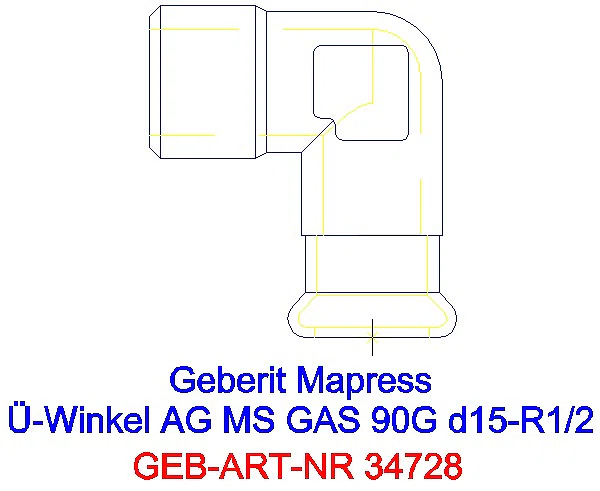 GE Mapress Kupfer Übergangswinkel 90Gr mit AG (Gas) Ms Gas d15-R1/2_34728_A