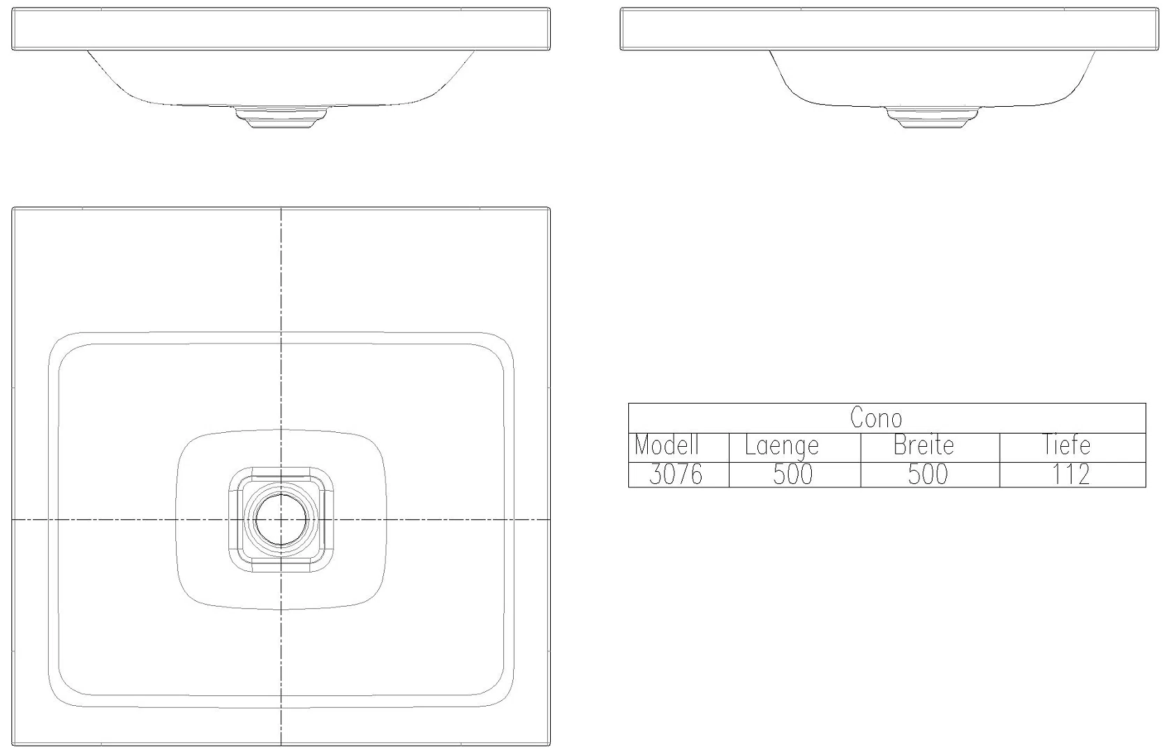 KALDEWEI CONO AUFSATZWASCHTISCH (RANDHÖHE 40 MM) 500x500x40 mm, Modell-Nr: 3076