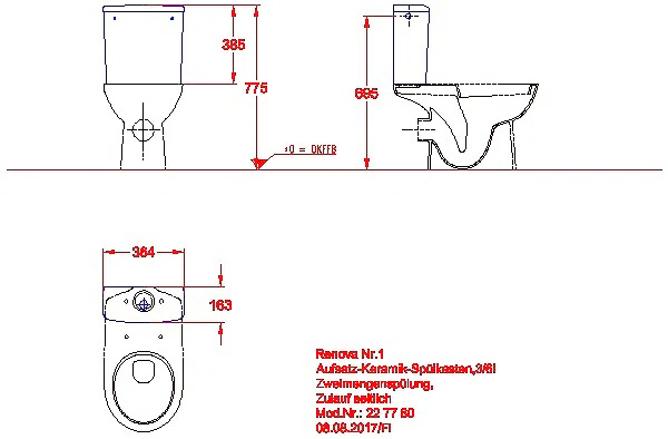 Renova AP-SPK aufgesetzt, 2-Mengen- Spülung, Wasseranschl. seitl., KeraTect_kgv_r1_227780