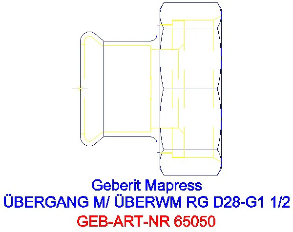 GE Mapress Kupfer Übergang mit Überwurfmutter Rg d28-G1 1/2_65050_A