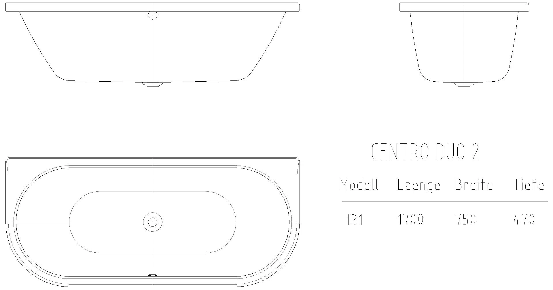 KALDEWEI CENTRO DUO 2 Badewanne, 1700x750 mm, Modell-Nr: 131