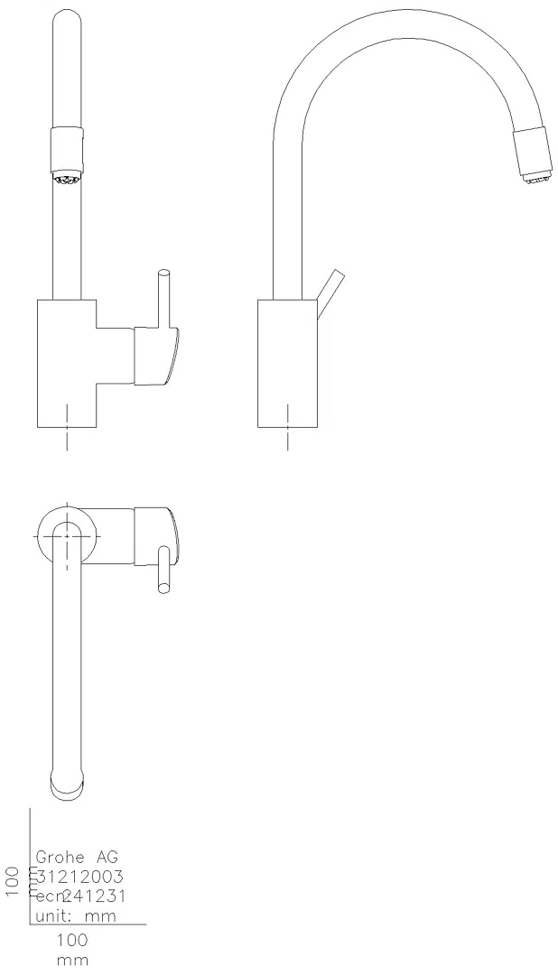 GROHE EH-SPT-Batterie Concetto 31212_3 Niederdruck h. Ausl. azb. L-brause chrom