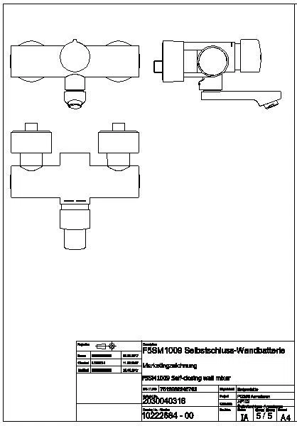 Wandbatterie, F5, hydr., Mischer, Schwenkauslauf, 195 mm, 3l, F5SM1009