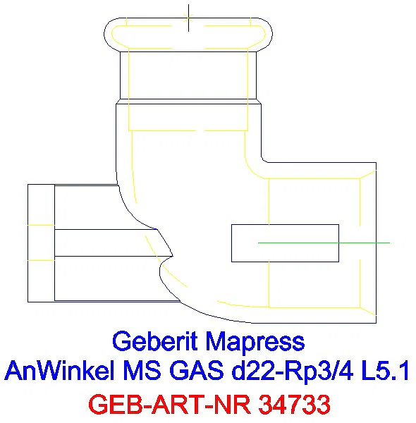 GE Mapress Kupfer Anschlusswinkel 90Gr (Gas) Ms d22-Rp3/4_34733_L