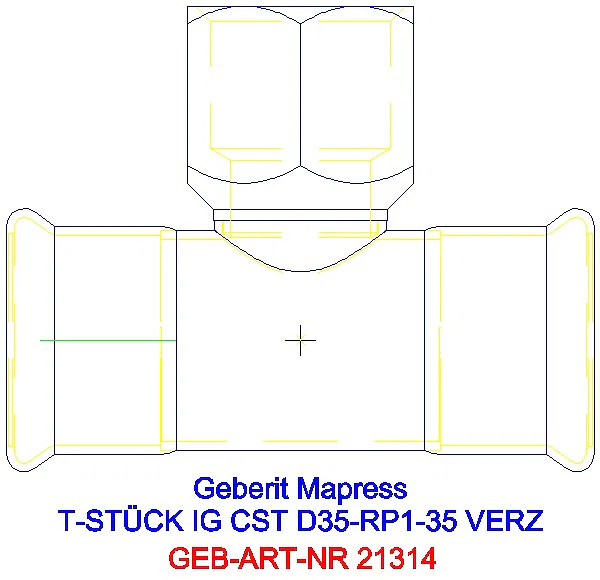 GE Mapress C-Stahl T-Stück mit IG d35-Rp1-35 verzinkt_21314_A