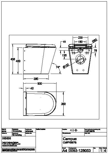 T-WC, CAMPUS, Edelstahl, wandhängend, 360x456x500 mm, S. bodenlang, Sitz weiß, CMPX597WN