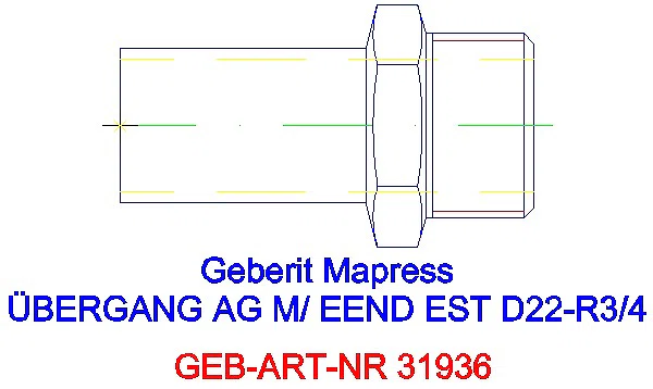 GE Mapress Edelstahl Übergang mit AG und Einschubende d22-R3/4_31936_G