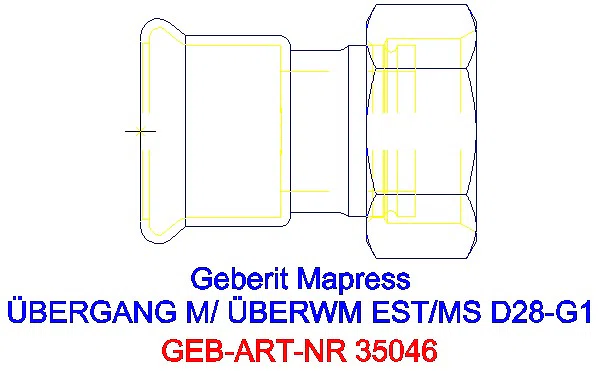 GE Mapress Edelstahl Übergang mit Überwurfmutter d28-G1_35046_A