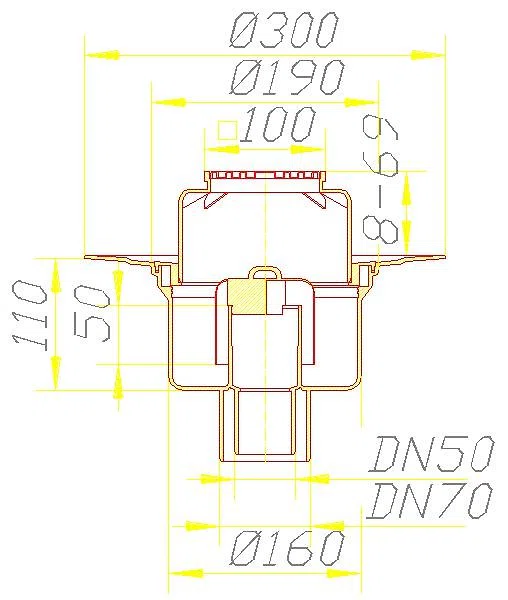 DALLMER Bodenablauf 61 HT/E, DN 50/DN 70, 100 x 100 mm