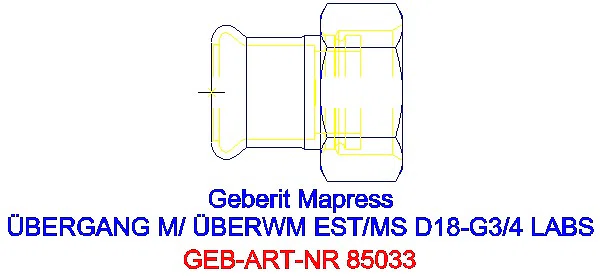 GE Mapress Edelstahl Übergang mit Überwurfmutter (LABS-frei) d18-G3/4_85033_A