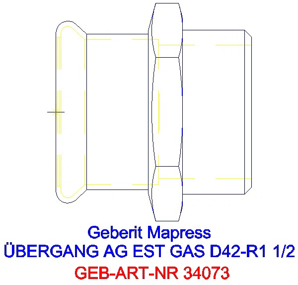 GE Mapress Edelstahl Übergang mit AG (Gas) d42-R1 1/2_34073_G