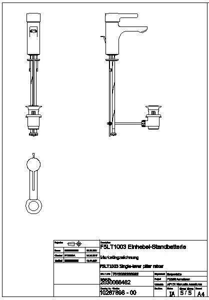 Thermostat-Standbatterie, F5, EHM, 125 mm, Zugstange, F5LT1003