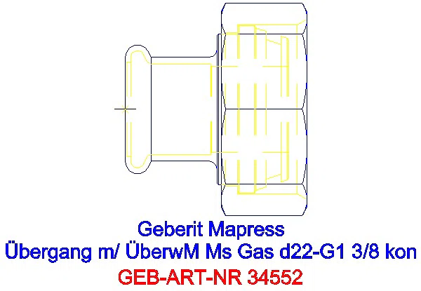 GE Mapress Kupfer Übergang mit ÜM (Gas) konisch dichtend Ms d22-G1 3/8_34552_G