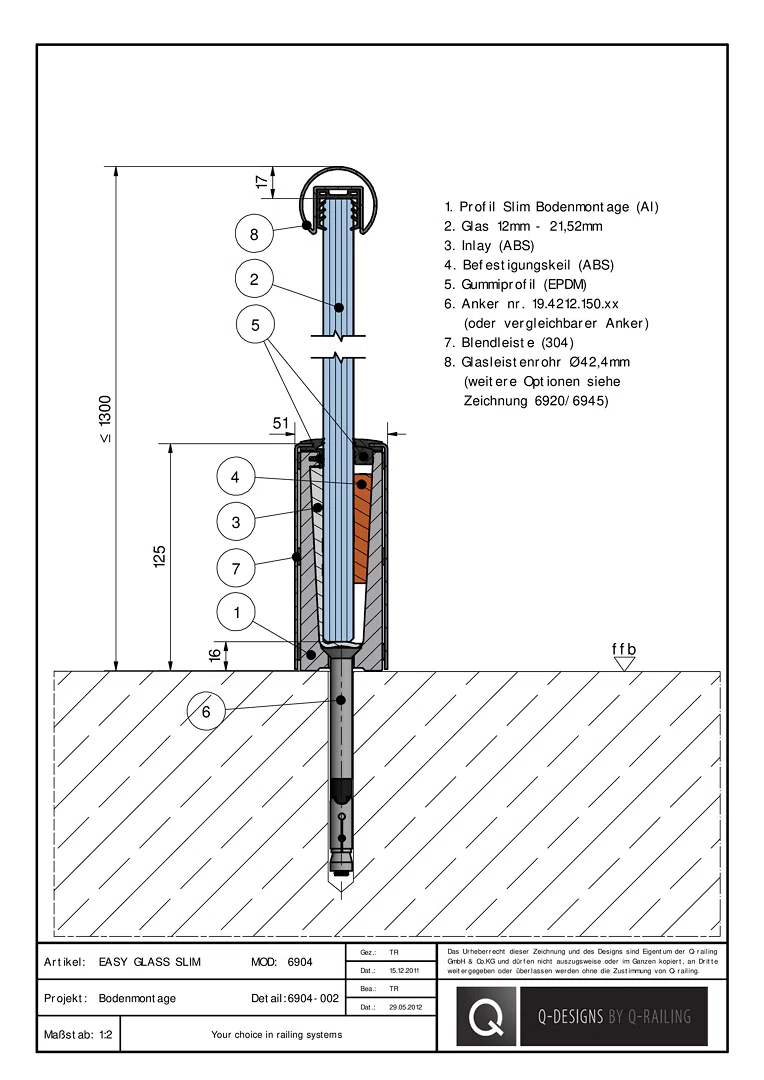 2_EASY GLASS SLIM / Bodenmontage für 6904-002