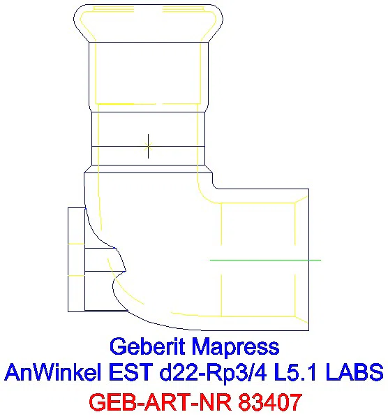 GE Mapress Edelstahl Anschlusswinkel 90Gr ( LABS-frei) d22-Rp3/4_83407_L