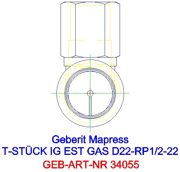 GE Mapress Edelstahl T-Stück mit IG (Gas) d22-Rp1/2-22_34055_L