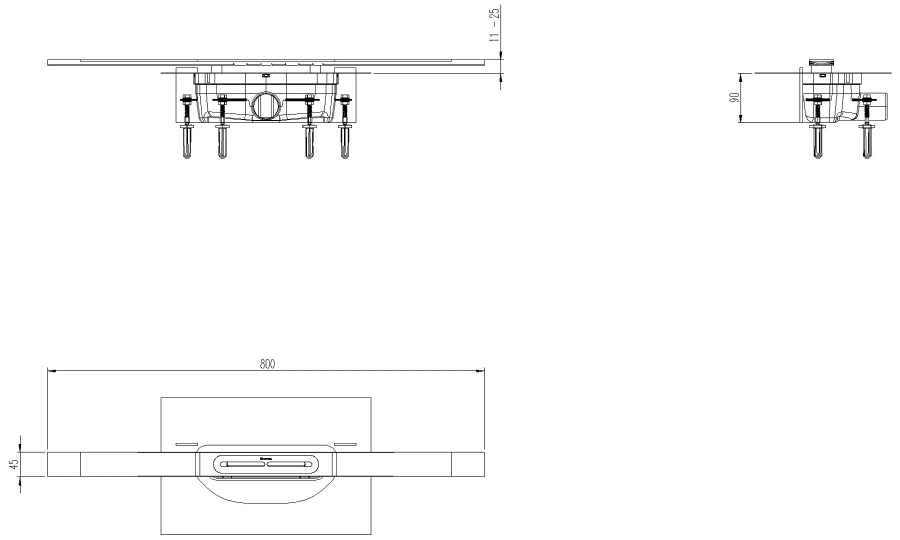 KESSEL-Duschrinne Linearis Infinity 90 L: 800 mm, DN 50, Edelstahl gebürstet