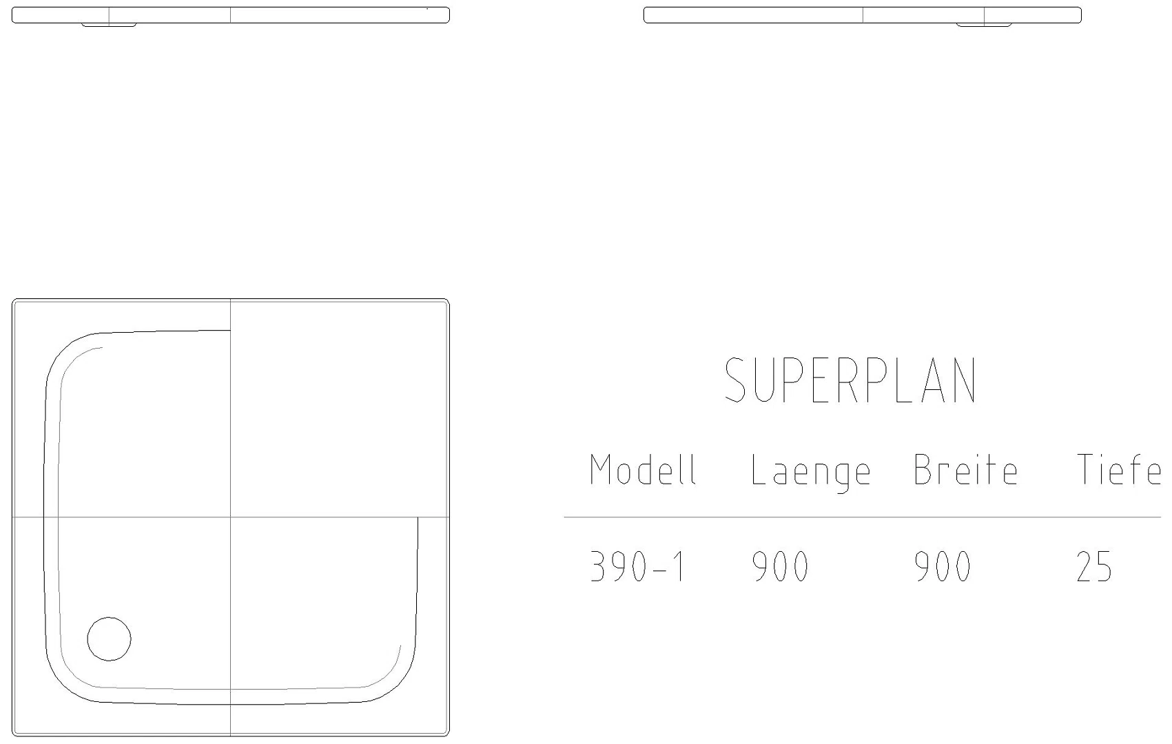 KALDEWEI SUPERPLAN CLASSIC MIT WANNENTRÄGER EXTRAFLACH Duschfläche, 900x900x32 mm, Modell-Nr: 390-5
