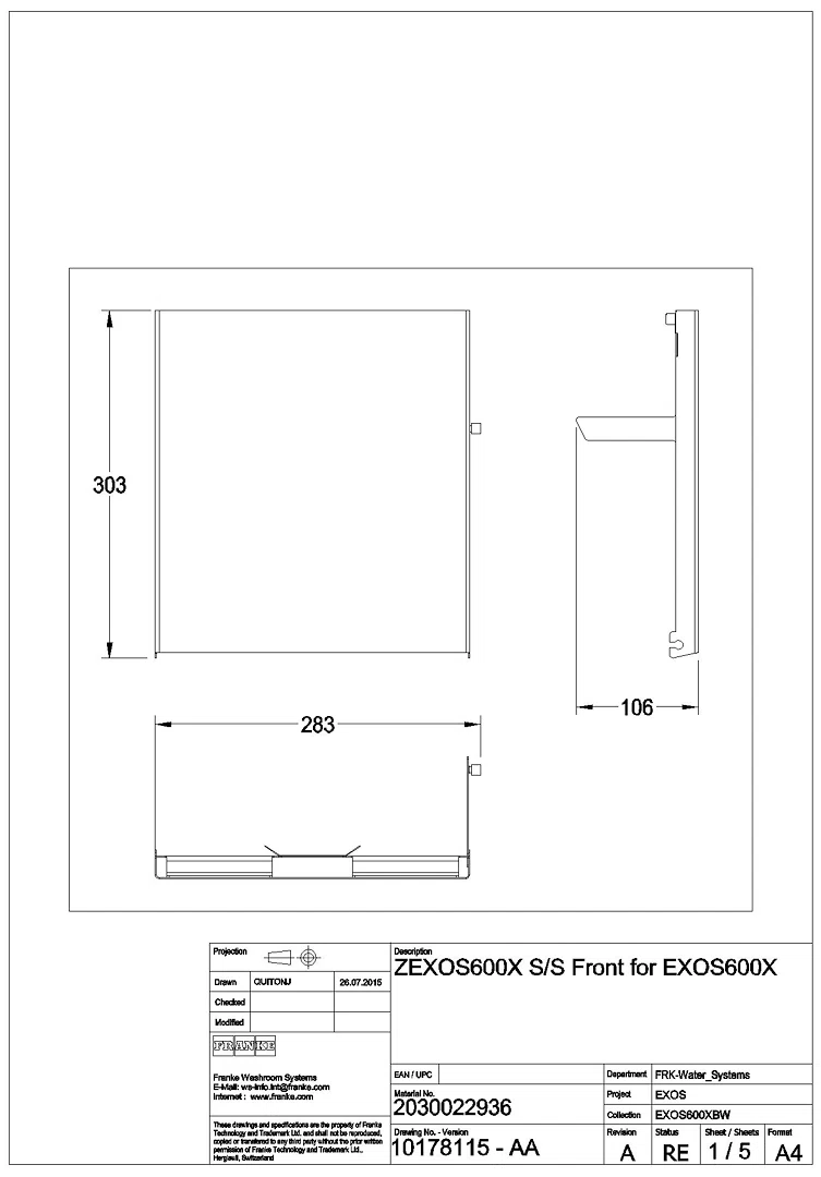Front, EXOS, Edelstahl, für EXOS600 , ZEXOS600
