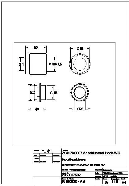 Anschlussset, CAMPUS, für Hock-WC, Verbinder und Adapter für Druckspüler, ZCMPX0007