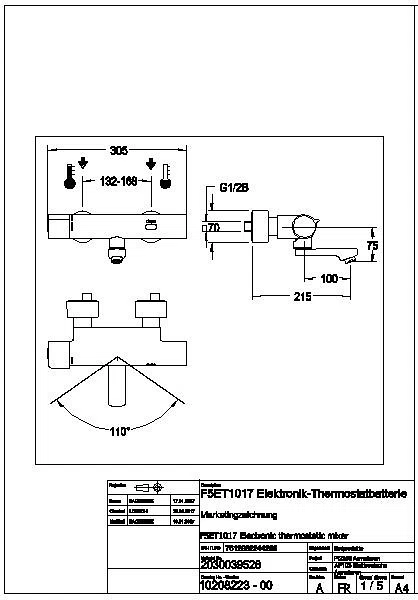 Wandbatterie, F5, elek., Thermostat, Schwenkauslauf, 215 mm, TD, Batterie, F5ET1017