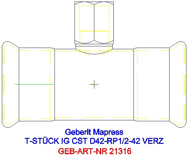 GE Mapress C-Stahl T-Stück mit IG d42-Rp1/2-42 verzinkt_21316_A
