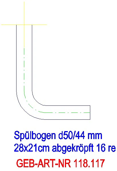 GE Spülbogen 90Gr 28x21 cm rechts gekröpft 16 cm weiß-alpin d50/44_118.117.11.1_L
