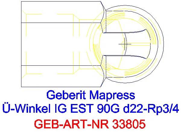 GE Mapress Edelstahl Übergangswinkel 90Gr mit IG d22-Rp3/4_33805_G