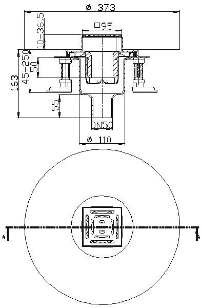 DALLMER Bodenablauf DallDrain Pure senkr., DN50/DN100, 100x100 mm