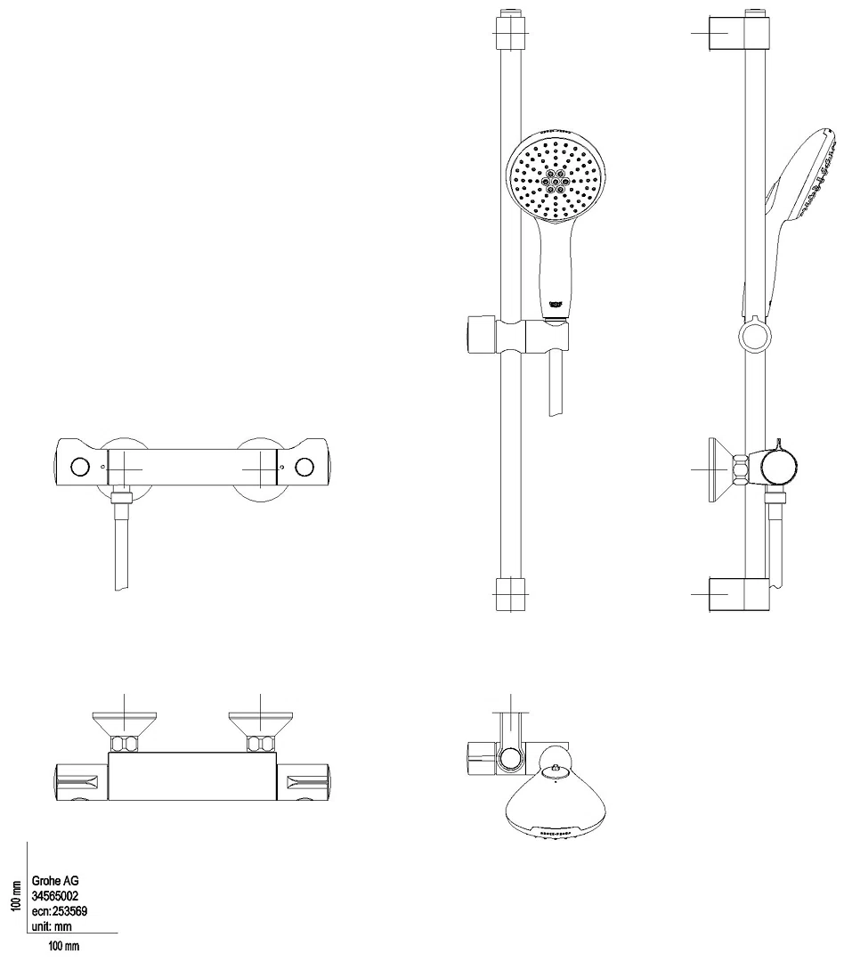 GROHE THM-Brausebatterie Grohtherm 800 34565_2 mit Brausegarnitur 600mm chrom