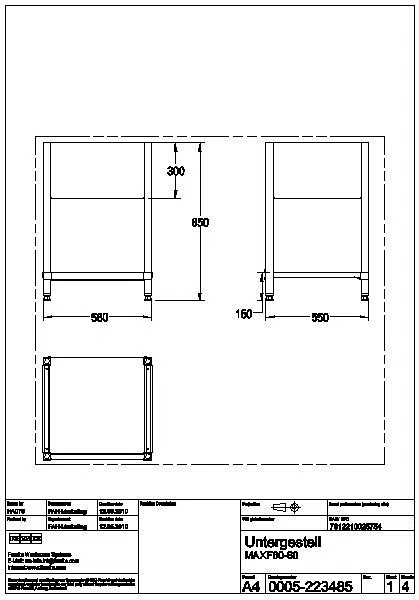 Untergestell, MAXIMA, Edelstahl, 580x850x550 mm, MAXF60-60