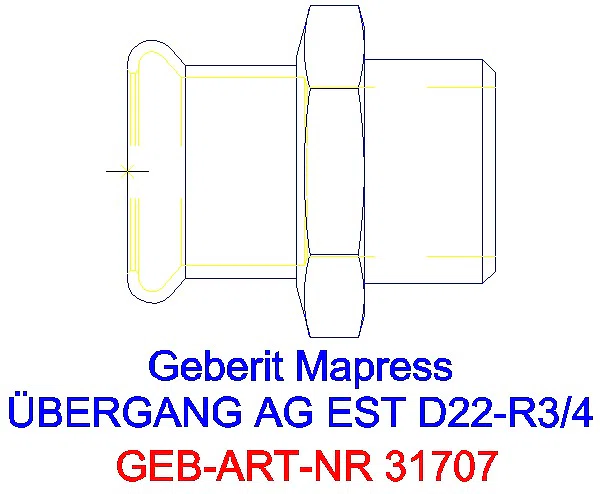 GE Mapress Edelstahl Übergang mit AG d22-R3/4_31707_G
