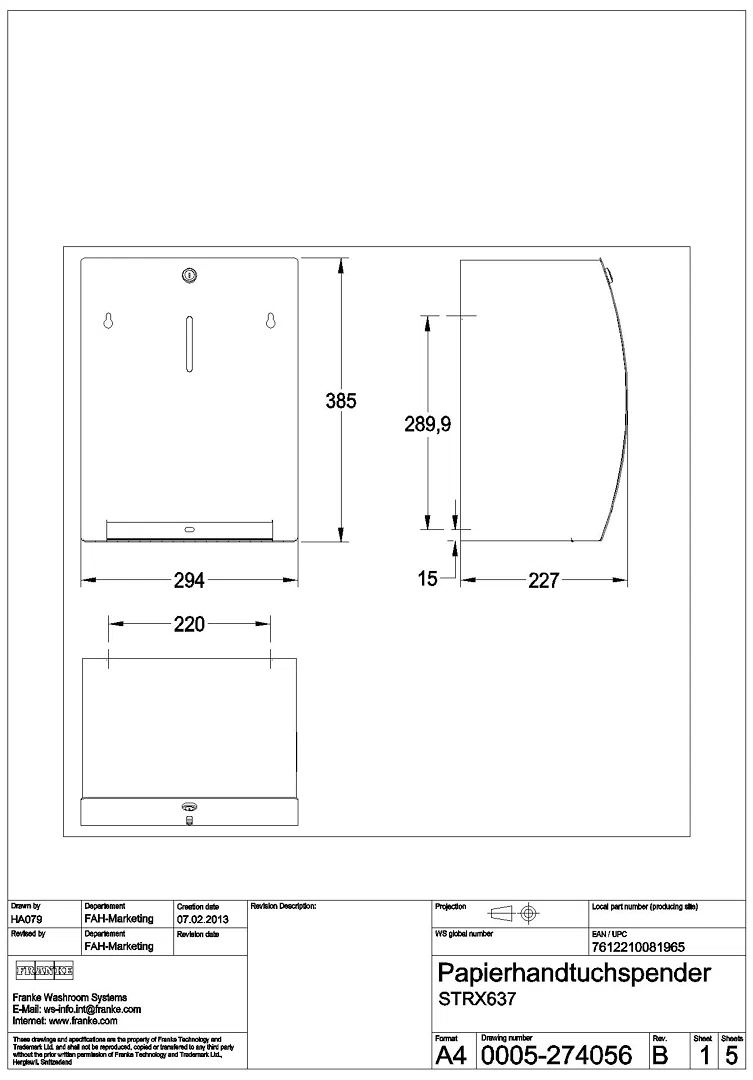 Papierhandtuchsp., STRATOS, Edst., 294x385x227 mm, Aufputz, STRX637