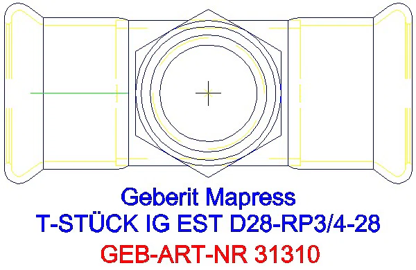 GE Mapress Edelstahl T-Stück mit IG d28-Rp3/4-28_31310_G