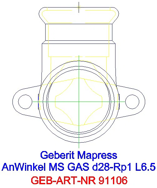 GE Mapress Kupfer Anschlusswinkel 90Gr für Gaszähler (Gas) Ms d28-Rp1_91106_A