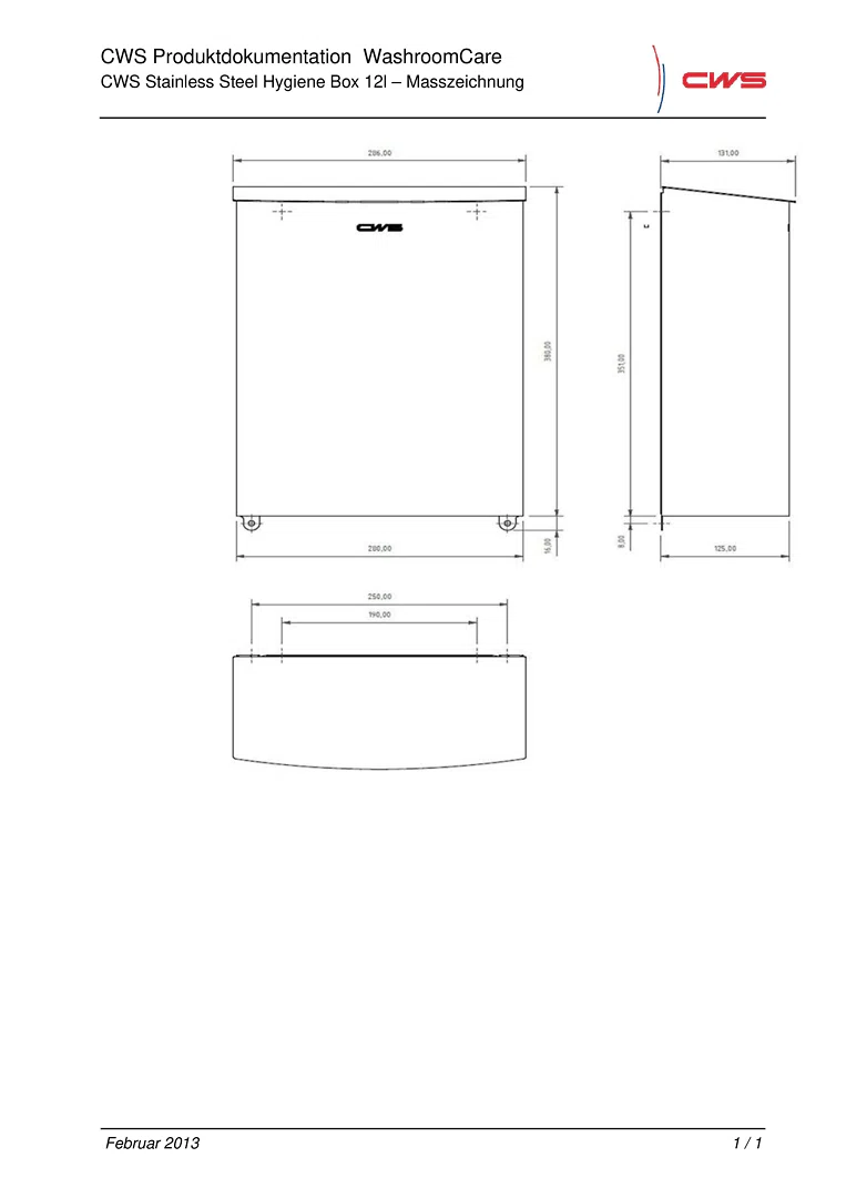 Stainless Steel Hygiene Box 12l
