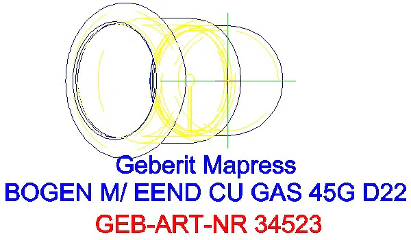 GE Mapress Kupfer Bogen 45Gr mit Einschubende (Gas) d22_34523_G
