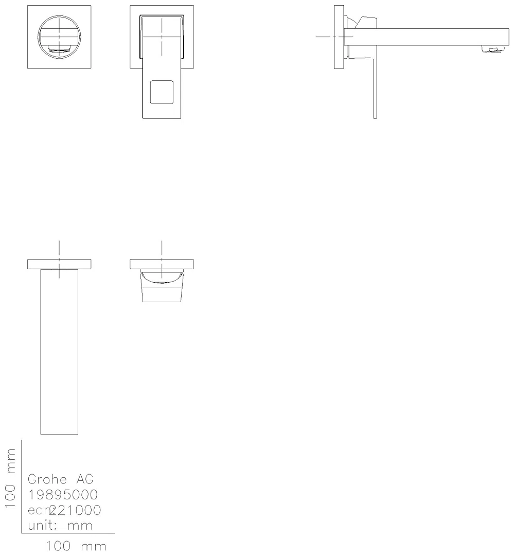 GROHE 2-Loch-WT-Wandbatt. Eurocube 19895 FMS Ausladung 171mm hard graphite geb.