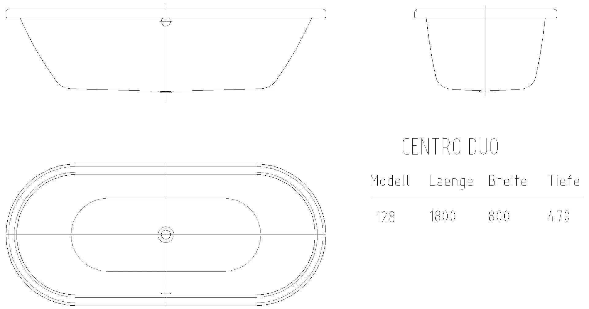KALDEWEI CENTRO DUO OVAL Badewanne, 1800x800 mm, Modell-Nr: 128
