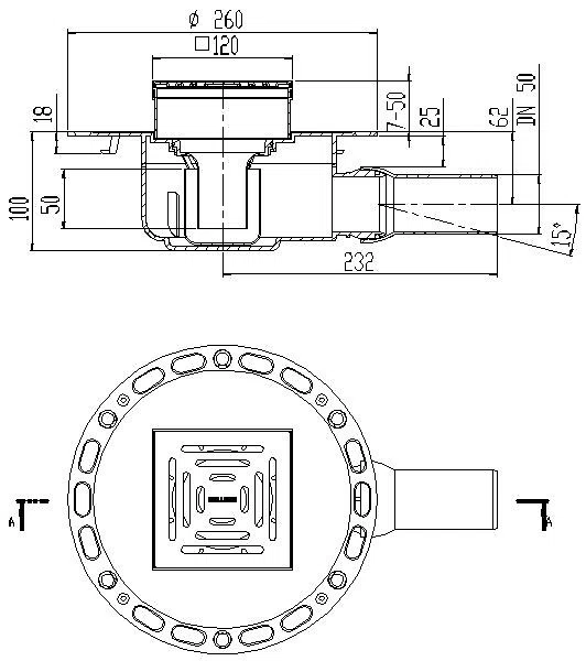 DALLMER Bodenablauf TistoDrain CKC 12, DN 50, 120 x 120 mm