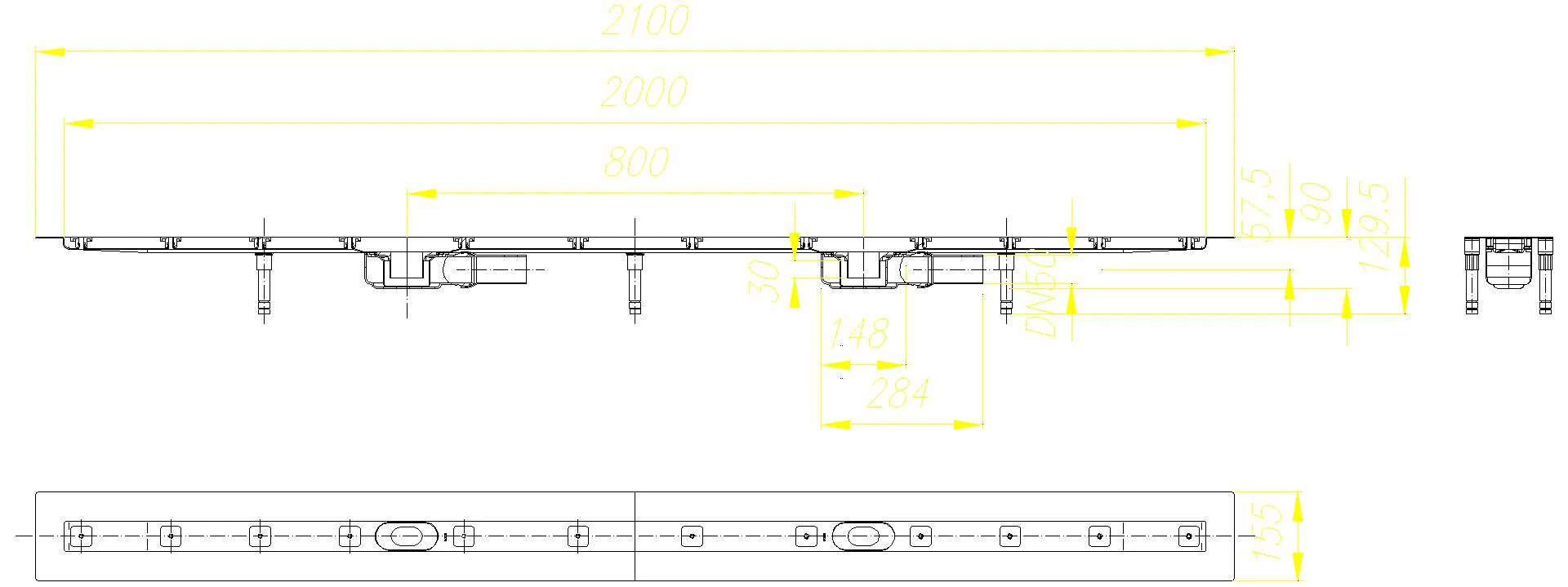 DALLMER Duschrinne CeraLine Plan F Duo 2000 mm, DN 50