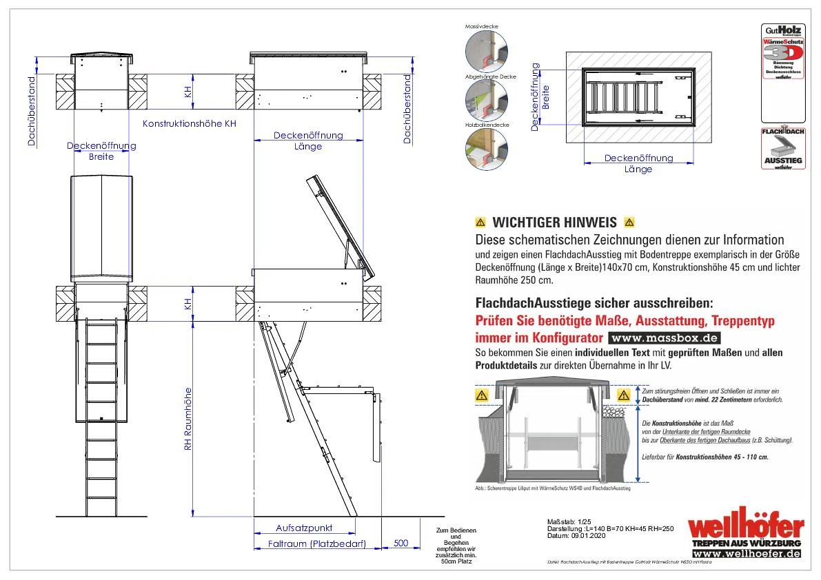 FlachdachAusstieg mit Bodentreppe GutHolz WärmeSchutz WS3D