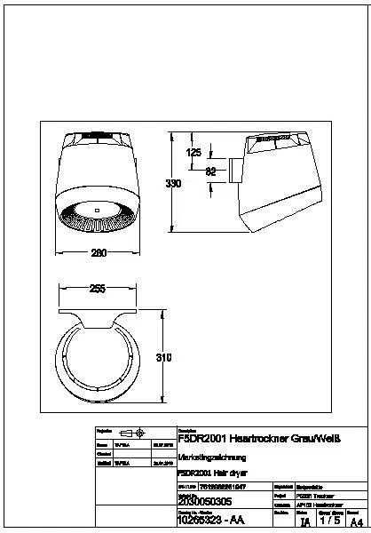 Haartrockner, F5, Kunststoff, IR, 280x331x307 mm, Hgrau/Weiß, 230 VAC, F5DR2001