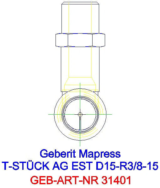 GE Mapress Edelstahl T-Stück mit AG d15-R3/8-15_31401_L