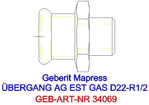 GE Mapress Edelstahl Übergang mit AG (Gas) d22-R1/2_34069_G